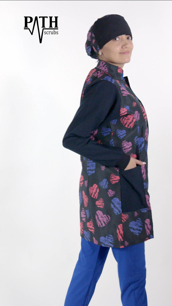 Hearts design on medical apron and second cap variation